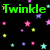 Green text fragments and multicolored stars on a black background with no visible motion.