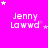 A bright pink background displays the text 'Jenny Lawd' in white pixelated font, surrounded by small white and pink stars that change position across frames.