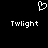 Pixelated white heart symbol above two instances of the word 'Twilight' on a black background.