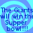 Blue and cyan spiral background with repeated text 'The Giants will win the Supper bowl!!!' in dark blue pixelated font.