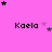 Pink background with repeated 'Kaela' text and scattered black and purple stars in a pattern