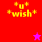 Pixelated yellow text 'u wish' with star symbols on red, pink, purple backgrounds; two static stars appear in lower sections.