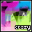 A 48x48 pixel animated buddy icon featuring a colorful abstract background with pink, blue, green, and purple hues, displaying the word "crazy" in pixelated text that changes color between frames.