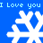Blue background with white snowflakes and repeated cyan text "I Love you" in pixelated font.