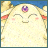 A 48x48 pixel buddy icon featuring a cartoon character with closed eyes, pink cheeks, and a purple gem on its forehead, alongside text reading "Anime IM" and "COM" in white pixelated font on black background.