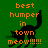 Green background with orange text 'best humper in town meow!!!!!' and black cat silhouette in running pose.
