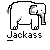 Animated contact sheet of a pixel art icon showing an elephant and construction worker performing actions with dirt piles, labeled "Jackass" in each frame.