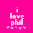 Pixelated text 'i love phil' on bright pink background with pink star symbols below, showing animation