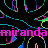 Pixelated text 'miranda miranda' in bright pink with multicolored glitch effects on a black background, surrounded by abstract geometric shapes and lines.