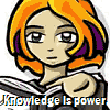 Four cartoon-style character with text overlays: orange-haired figure reading, brown-haired smiling figure, seated student saying "mutter," and pink-hooded figure