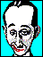 Four pixelated cartoon faces on cyan background, two with red lips and one with closed eyes showing different expressions.