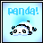 Pixelated panda with blue accents lies on light blue background beneath 'panda!' text.