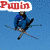 Animated icon shows a character in blue clothing on skis with changing text labels above and below.