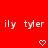 Red background with repeated white text 'ily tyler' and changing symbols above it, transitioning from hearts to downward arrows in a looping animation.