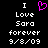 Static pixel art displays white text on black background with a pink heart symbol replacing the word 'love' in a declaration.