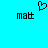 Pixelated blue background with two identical 'matt' text icons and a black heart symbol above them.