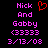 Pixelated text and symbols on black background with red heart symbol above 'Nick And Gobby' in pink letters.