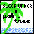 Pixelated palm tree icon with text 'SLEEP UNDER A PALM TREE' and 'WANNA FEEL THE WARM BREEZE', alternating blue and gray lettering on white background.