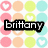 Pixelated icon with pastel-colored circles and a central black banner displaying 'brittany' in white lowercase letters.