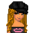 Pixel art contact sheet showing multiple frames of an animated AIM buddy icon featuring a cartoon woman with long blonde hair, black beret, and pink lip design on her top, alongside text-based animation sequences.