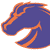 Pixelated blue horse head with orange outline, viewed in profile facing left, against white background.