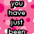 Pixelated pink background with white and dark pink circles, black-outlined text reading "you have just been PONED!" in bold block letters.