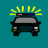 Pixelated police car icon with flashing yellow lights, red and blue emergency lights on roof, gray body, white headlights, black wheels, teal background.