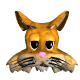 nine cat-like head icons with orange fur, pink nose, and black whiskers showing varied eye expressions against a gray background