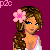 Pixel art contact sheet showing multiple frames of a female character in white and pink attire with floral hair accessory, alongside text elements on magenta background.