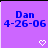 Purple background with blue text "Dan 4-26-06" and a white heart icon, displayed in a