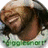 Pixelated image of a person with dark hair and light skin, wearing a brown jacket over a white shirt, smiling against a green background.