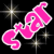 Animated pink text icon with white outline and sparkles on black background, displayed in a 2x2 contact sheet layout with one gray placeholder cell.
