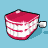 Pixelated red and white wind-up toy teeth with a small crank, displayed in four alternating open and closed states across three on light blue background