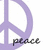 A pixelated purple peace symbol with a black handwritten-style text 'peace' below it on white background.