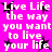 Bright pink background with repeated white text "Live Life the way you want to live your life" and black star symbols in a