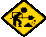 Animated contact sheet of a yellow diamond-shaped road sign icon showing a worker with a shovel, displayed across 15 frames in a 4x4 grid layout on gray background.