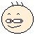 Six pixelated circular faces with closed eyes and three black spikes on top, each displaying distinct mouth expressions against a gray background.