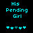 Pixelated cyan text reads 'His Pending Girl' above five heart symbols on a black background, with one heart changing color between frames.
