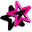 Two pink star outlines with white highlights over black stars on gray background, showing slight rotation between frames.