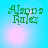 Green text 'Alanna Halez' on light blue background with shifting pink circular highlights across four