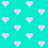 Pixelated light pink hearts on a cyan background with scattered heart fragments.