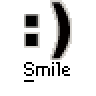 A static contact sheet showing two identical smiley face icons with black square checkboxes, red text "badass buddy .com", and the word "Smile" below each icon on a gray background.