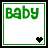 Green 'baby' text in pixelated font on white background with green border, black heart icon at bottom right; animation shows sequential appearance of 'it's you' text and dotted lines.