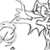 Static grayscale pixel art icon featuring abstract line-based shapes resembling a stylized character or mascot with flowing hair and angular limbs against white background.
