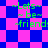 ~Lets~ ~be~ ~friends!~ text in green pixelated font on a blue and pink checkered background with diamond-shaped pattern.