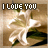 Animated contact sheet showing two frames of a pixelated 'I LOVE YOU' text with glowing stick figure dancing on brown background.