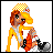 Pixel art character in yellow outfit with checkered headpiece holding a red object, displayed on a 2x2 contact sheet with text "PimpEtTe" on one panel.