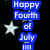 Blue text reading 'Happy Fourth of July' on a black background with white and light blue stars.