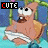 12 identical Patrick Star images from Spongebob Squarepants, each with the word 'CUTE' in multicolored text above him against a blue background