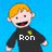 Two pixelated cartoon figures with blonde hair and black shirts stand against a blue background, one labeled 'Ron' and the other 'Weasley'.